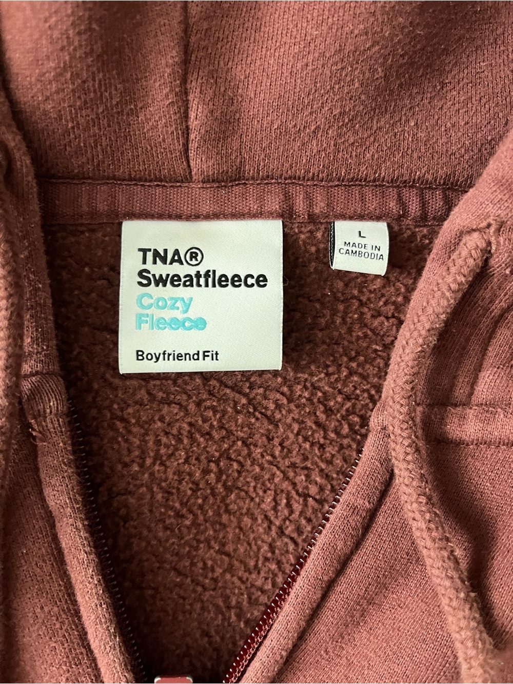 TNA Boyfriend Cozy Fleece Zip Hoodie in Spiced Burgundy